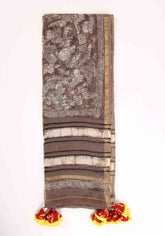Earthy Flower Handblock Printed Kota Doria Dupatta